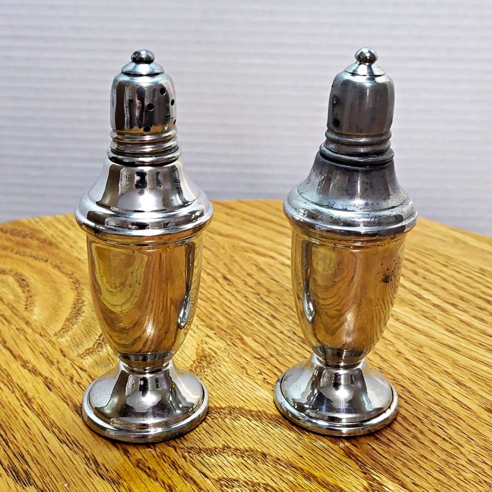 VTG Garden Pewter Silver Pewter Salt & Pepper Shakers Set Pair 5" Tall